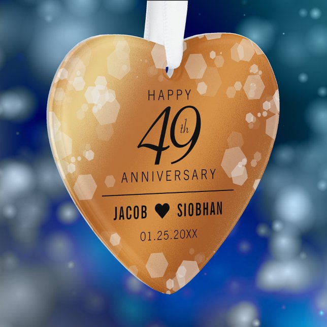 Ornamento Aniversário de Casamento de Cobre Elegante 49º Ani (Elegant 49th Copper Wedding Anniversary Acrylic Ornament Cover Photo.)