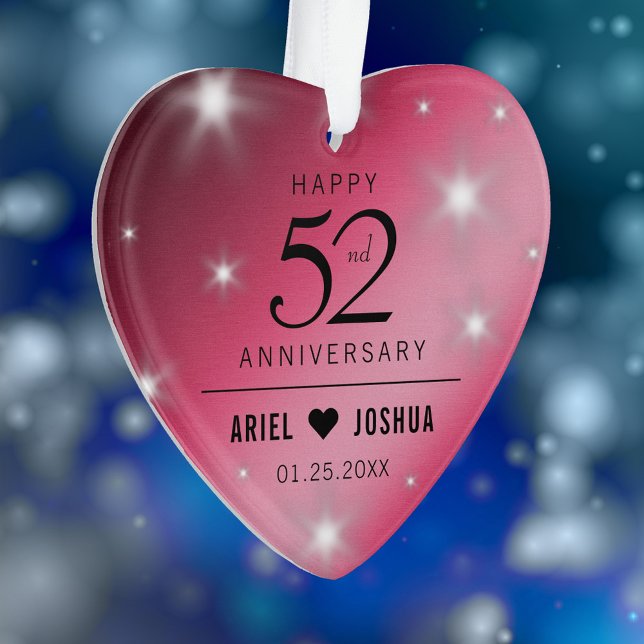 Ornamento Aniversário de Casamento de Ruby da Elegante 52ª E (Elegant 52nd Star Ruby Wedding Anniversary Acrylic Ornament Cover Photo.)