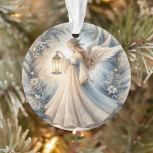 Ornamento Anjo Celestial de Inverno Lanterna da Paz