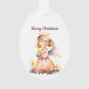 Ornamento Anjo de Natal Datado para a Alegria Bênção