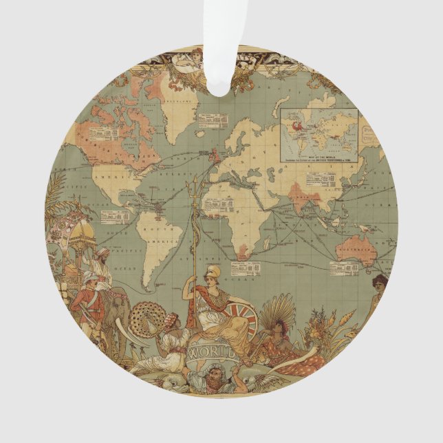 Ornamento Antecipação do Mapa Mundial 1886 Ilustrada (Frente)