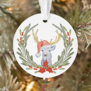 Ornamento Antler Deer Santa Hat Wreath Kids