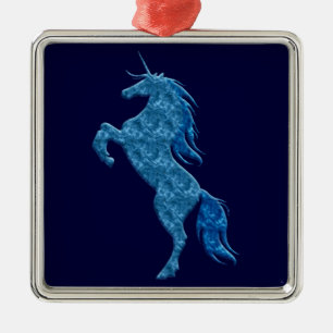 Ornamento ao quadrado Unicorn Blue Fire