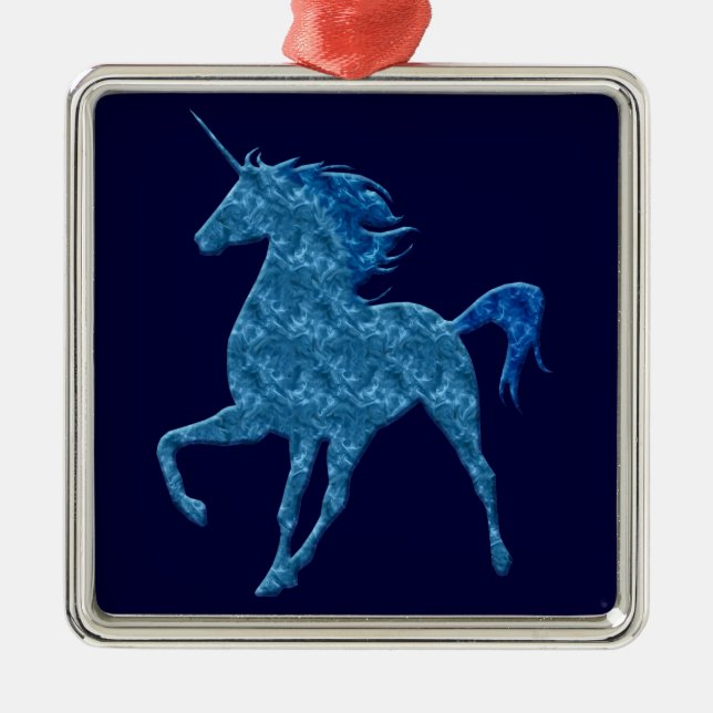 Ornamento ao quadrado Unicorn Blue Fire (Frente)