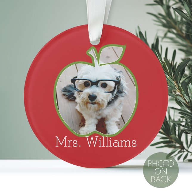 Ornamento Apple de professor personalizado com foto vertical (Personalized Wedding Anniversary Photo Ornament)