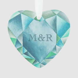 Ornamento Aquamarine Watercolor Heart Dia de os namorados