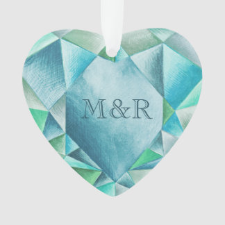 Ornamento Aquamarine Watercolor Heart Dia de os namorados