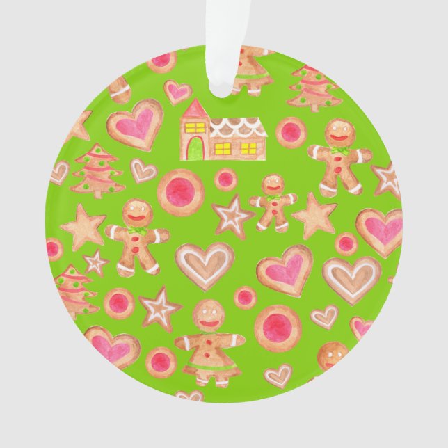 Ornamento aquarela biscoitos de pão de Natal (Frente)