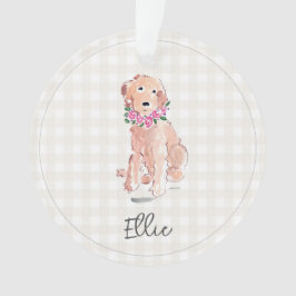 Ornamento Aquarela Cachorro Golden Doodle Flores NOME