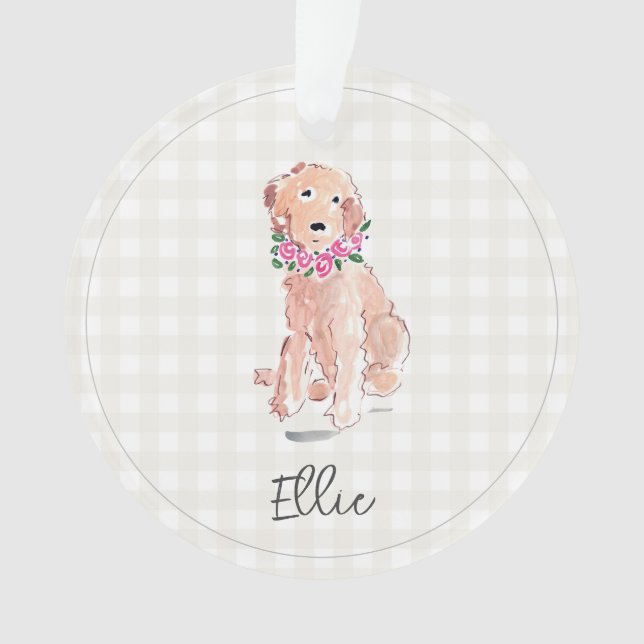 Ornamento Aquarela Golden Doodle Cães Flores NOME (Frente)