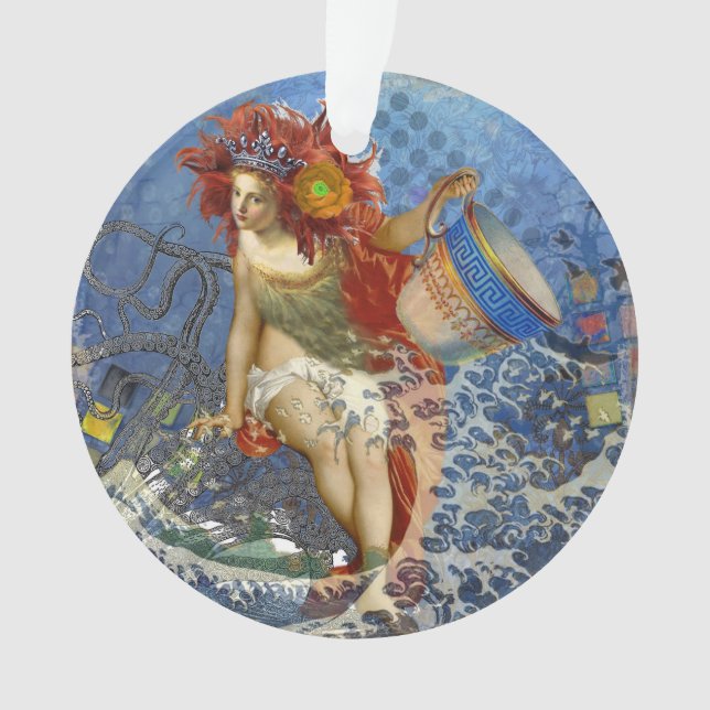 Ornamento Aquarius Mermaid Gótica Arte Azul (Frente)