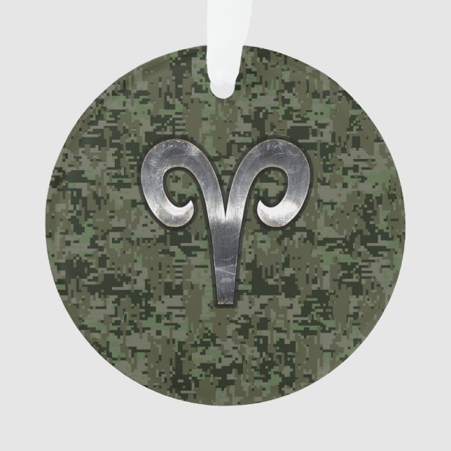 Ornamento Aries Sinal Zodiac na Camo Digital Style Woodland (Frente)