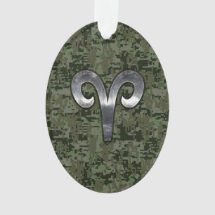 Ornamento Aries Sinal Zodiac na Camo Digital Style Woodland