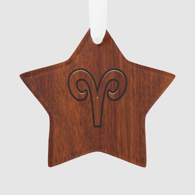 Ornamento Aries Zodíaco Símbolo Brown Mahogany como impressã (Frente)