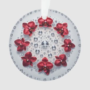 Ornamento Arranjo Floral Elegante com Orquídeas Vermelhas