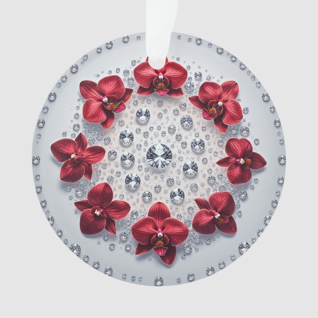 Ornamento Arranjo Floral Elegante com Orquídeas Vermelhas (Frente)