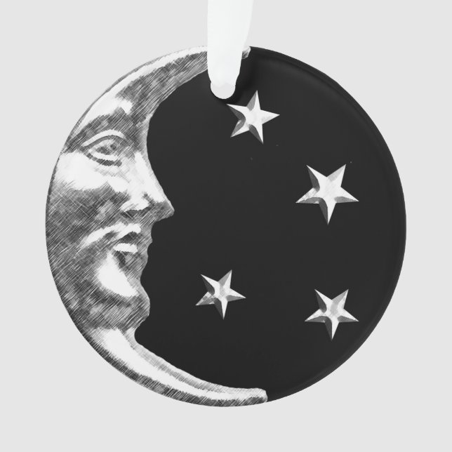 Ornamento Art Deco Moon and Stars - Preto e Prata (Frente)