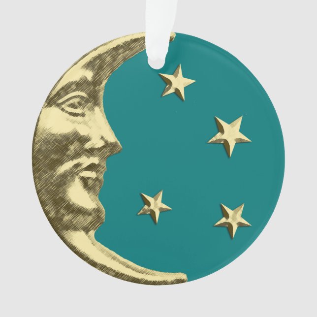 Ornamento Art Deco Moon e Estrelas - Teal e Dourado (Frente)