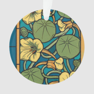 Ornamento Art Nouveau Nasturtium Azul Dourado floral Verneui