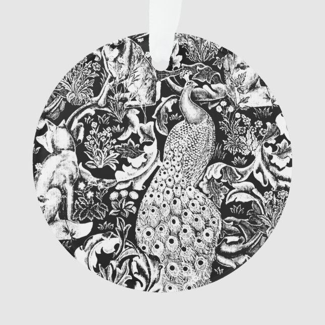 Ornamento Art Nouveau Peacock Impressão, Preto e Branco (Frente)