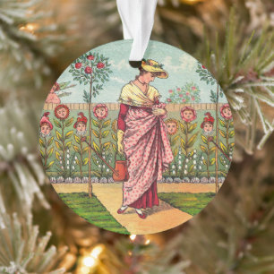 Ornamento Arte Antigo Jardim Crescer Flor Mulher