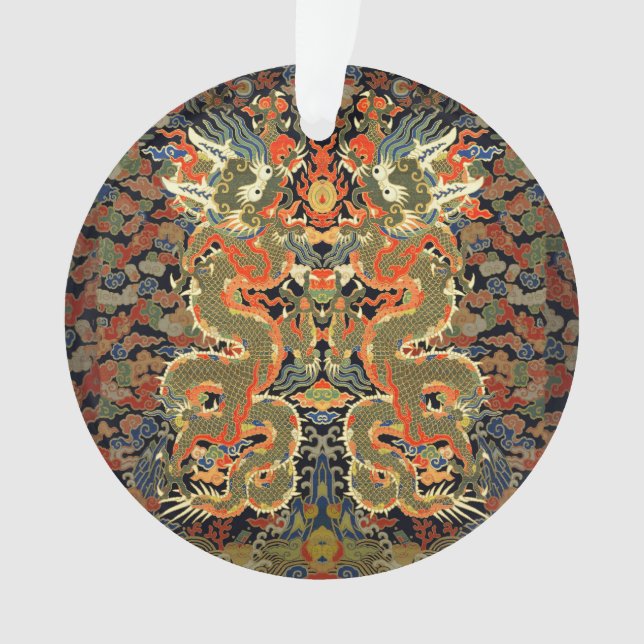 Ornamento Arte Colorida do Dragão Asiático Chinês (Frente)