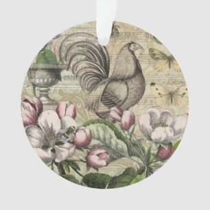 Ornamento Arte de Colagem de Jardim com Galo Vintage: País F