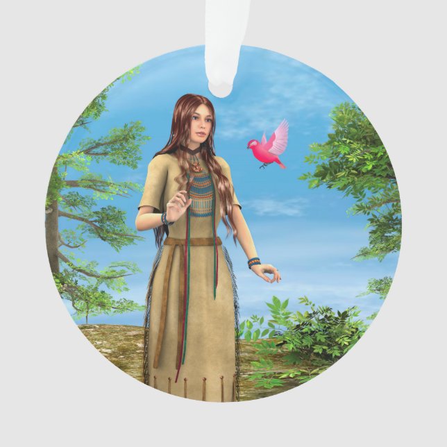 Ornamento Arte de Mulher Indígena Americana Floresta Pássaro (Frente)
