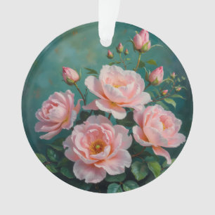 Ornamento Arte de Peônias Rosa em Verde Esmeralda