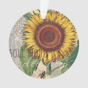Ornamento Arte Floral de Girassol Vintage Damask