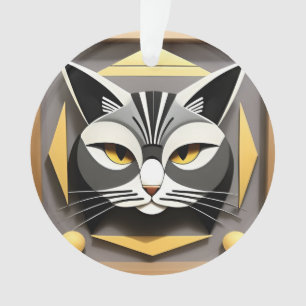 Ornamento Arte Geométrica de um Gato Estilizado Design Abstr