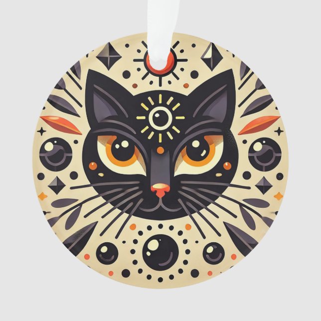 Ornamento Arte Mística de um Gato Preto (Frente)