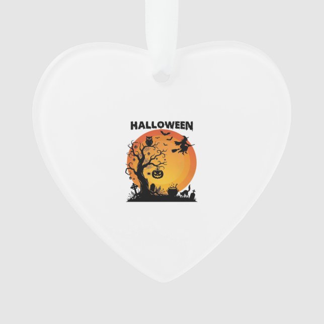 Ornamento Árvore Assustadora de Halloween Bruxa Voadora Lua  (Frente)