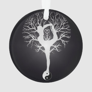 Ornamento Árvore da ioga em preto e branco