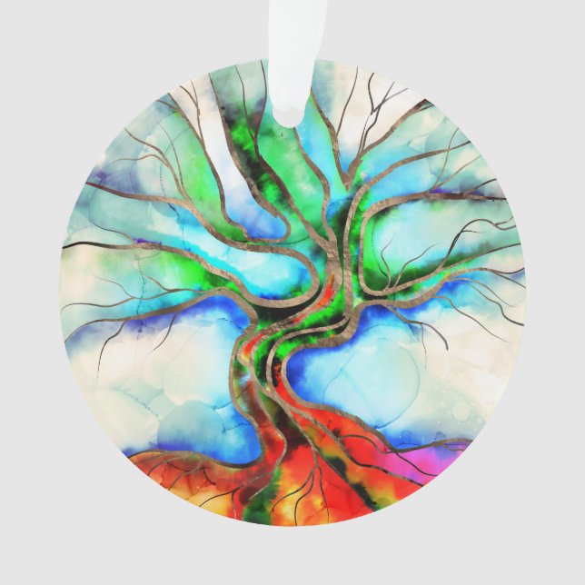 Ornamento Árvore da vida - aquarela, tinta e ouro (Frente)