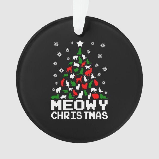 Ornamento Árvore de Gato de Natal Feliz (Frente)