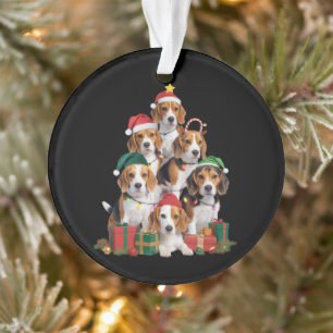 Ornamento Árvore de Natal Beagle Com Chapéu de Papai Noel Mã