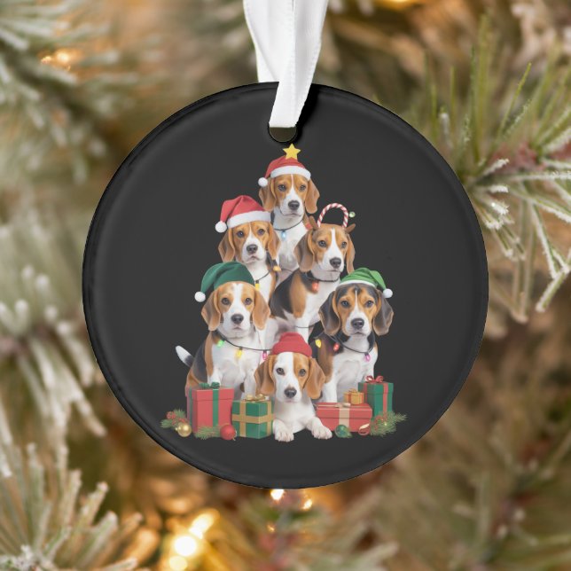 Ornamento Árvore de Natal Beagle Com Chapéu de Papai Noel Mã (Árvore)