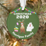 Ornamento Árvore de Natal Covid 2020 Personalizada Engraçado<br><div class="desc">2020 foi um ano e tanto! Este será um natal como nenhum outro, espalhar risos com um sorriso divertido de árvore de natal do vírus corona. Apresentando o texto "Natal, 2020 e seu nome familiar". Uma rena bonita enredada em luzes de fada, alguns itens icônicos de 2020; rolo de privada,...</div>