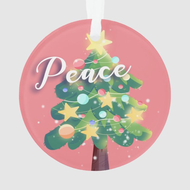 Ornamento Árvore de Natal de Joy & Peace Carton rosa (Verso)
