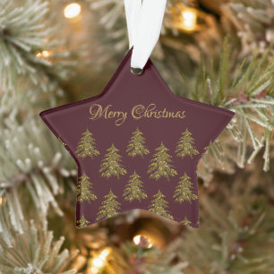 Ornamento Árvore de Natal de ouro cintilante no Natal vermel