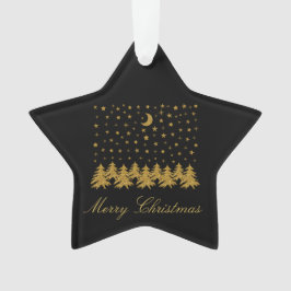 Ornamento Árvore de Natal de ouro faísca, lua, estrelas em p