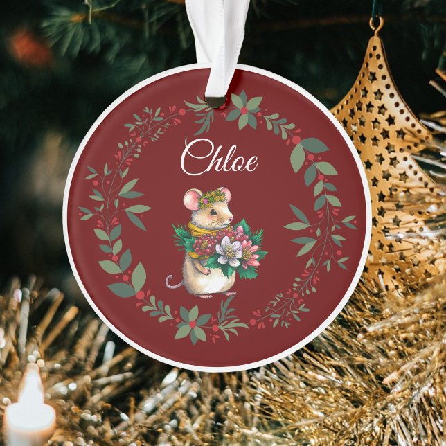 Ornamento Árvore de Natal do Rato Cute Name (Criador carregado)