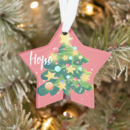 Ornamento Árvore de Natal Esperança e Estrela de Fundo Rosa 