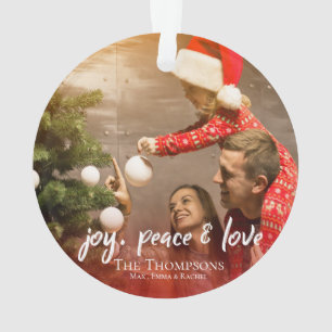 Ornamento Árvore de Natal Foto Xadrez Vermelho Amor Paz Aleg