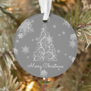 Ornamento Árvore de Natal prateada e Flocos de Nev