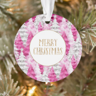 Ornamento Árvores de Natal Brancas Douradas, Rosa, Brilhante