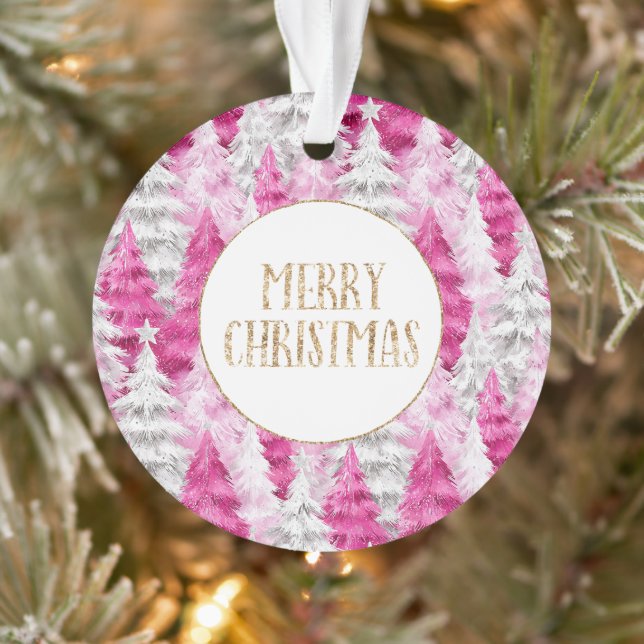 Ornamento Árvores de Natal Brancas Douradas, Rosa, Brilhante (Árvore)