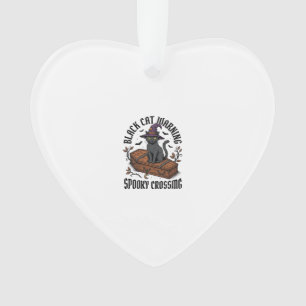 Ornamento Aviso de Gato Preto Vintage Halloween Bruxa Gato_1