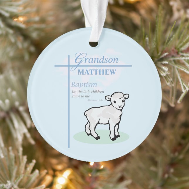 Ornamento Avô Baptism Blue Boy Lamb Personalizado (Árvore)